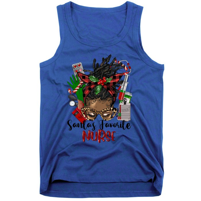 SantaS Favorite Nurse Afro Messy Bun Christmas Gift Tank Top