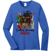 SantaS Favorite Nurse Afro Messy Bun Christmas Gift Ladies Long Sleeve Shirt