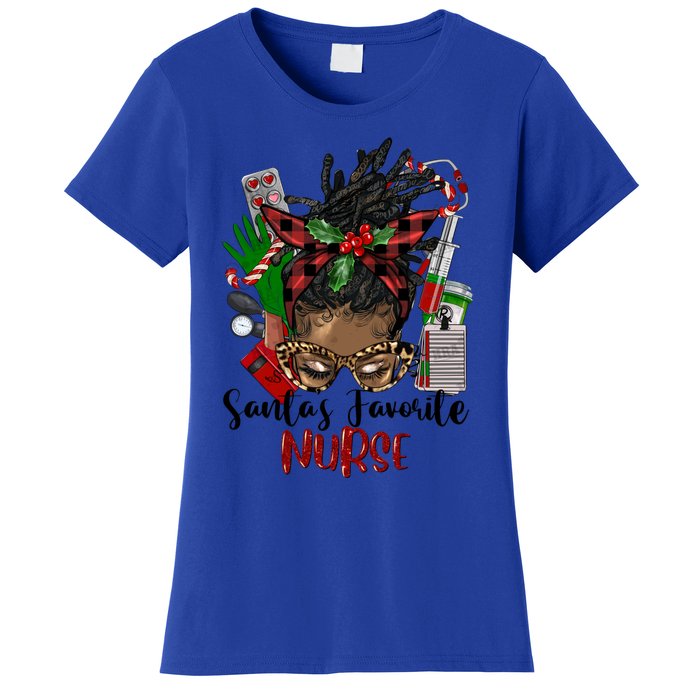 SantaS Favorite Nurse Afro Messy Bun Christmas Gift Women's T-Shirt