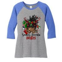 SantaS Favorite Nurse Afro Messy Bun Christmas Gift Women's Tri-Blend 3/4-Sleeve Raglan Shirt