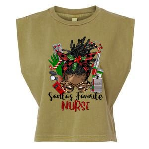 SantaS Favorite Nurse Afro Messy Bun Christmas Gift Garment-Dyed Women's Muscle Tee