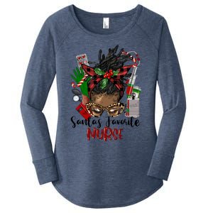 SantaS Favorite Nurse Afro Messy Bun Christmas Gift Women's Perfect Tri Tunic Long Sleeve Shirt