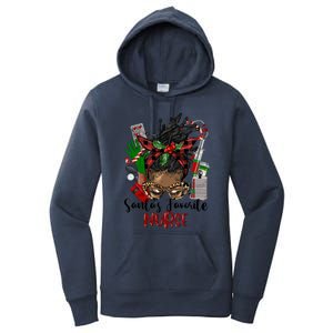 SantaS Favorite Nurse Afro Messy Bun Christmas Gift Women's Pullover Hoodie