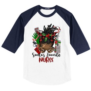 SantaS Favorite Nurse Afro Messy Bun Christmas Gift Baseball Sleeve Shirt