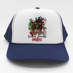 SantaS Favorite Nurse Afro Messy Bun Christmas Gift Trucker Hat