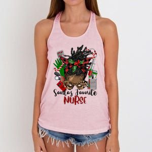 SantaS Favorite Nurse Afro Messy Bun Christmas Gift Women's Knotted Racerback Tank