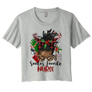 SantaS Favorite Nurse Afro Messy Bun Christmas Gift Women's Crop Top Tee