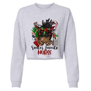 SantaS Favorite Nurse Afro Messy Bun Christmas Gift Cropped Pullover Crew