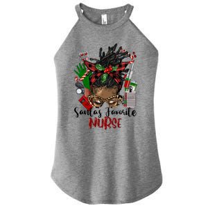 SantaS Favorite Nurse Afro Messy Bun Christmas Gift Women's Perfect Tri Rocker Tank