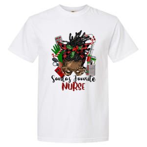 SantaS Favorite Nurse Afro Messy Bun Christmas Gift Garment-Dyed Heavyweight T-Shirt