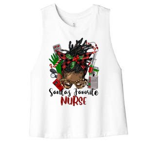 SantaS Favorite Nurse Afro Messy Bun Christmas Gift Women's Racerback Cropped Tank