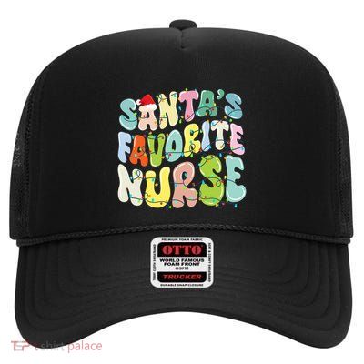 SantaS Favorite Nurse Christmas Holiday Xmas Light Nursing Gift High Crown Mesh Back Trucker Hat
