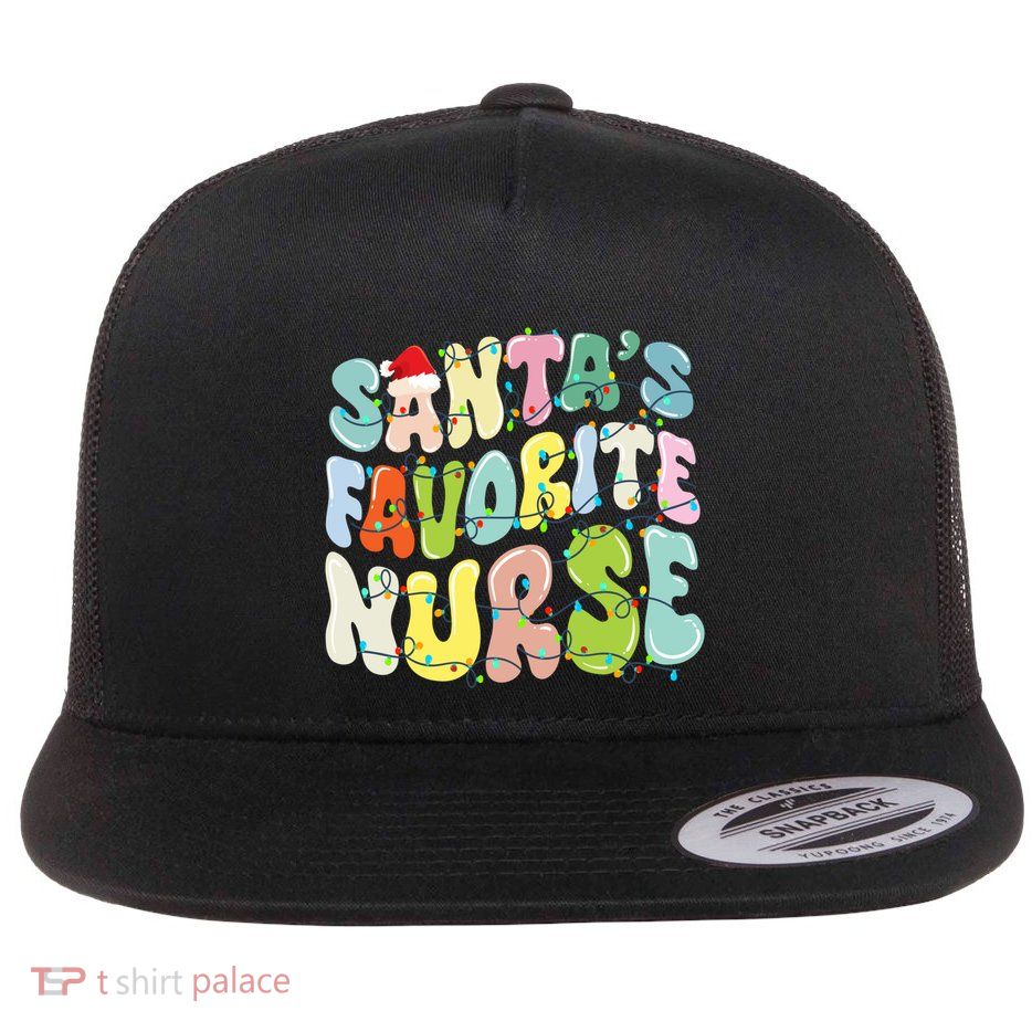 SantaS Favorite Nurse Christmas Holiday Xmas Light Nursing Gift Flat Bill Trucker Hat