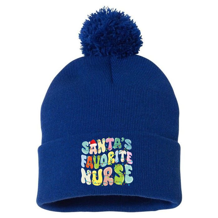 SantaS Favorite Nurse Christmas Holiday Xmas Light Nursing Gift Pom Pom 12in Knit Beanie