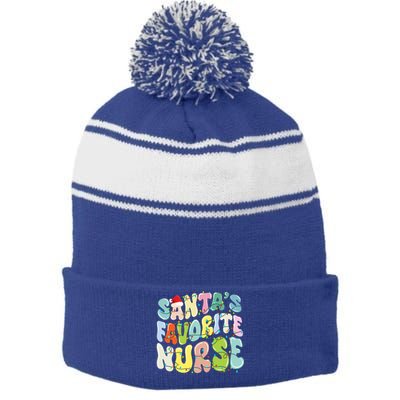 SantaS Favorite Nurse Christmas Holiday Xmas Light Nursing Gift Stripe Pom Pom Beanie