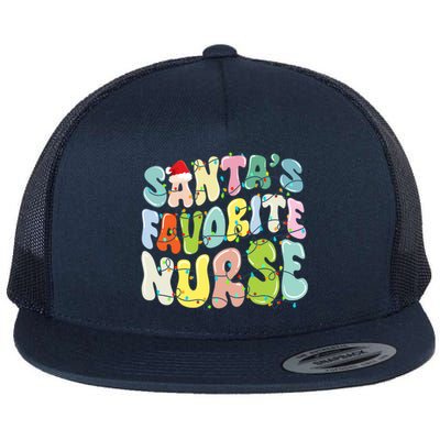 SantaS Favorite Nurse Christmas Holiday Xmas Light Nursing Gift Flat Bill Trucker Hat