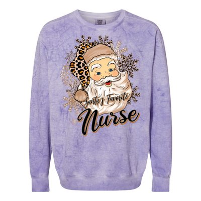 SantaS Favorite Nurse Leopard Hat Funny Santa Christmas Cool Gift Colorblast Crewneck Sweatshirt