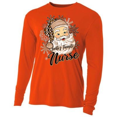 SantaS Favorite Nurse Leopard Hat Funny Santa Christmas Cool Gift Cooling Performance Long Sleeve Crew