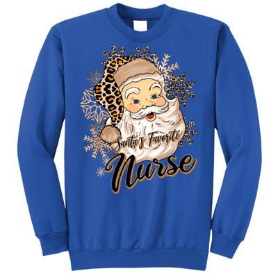 SantaS Favorite Nurse Leopard Hat Funny Santa Christmas Cool Gift Sweatshirt