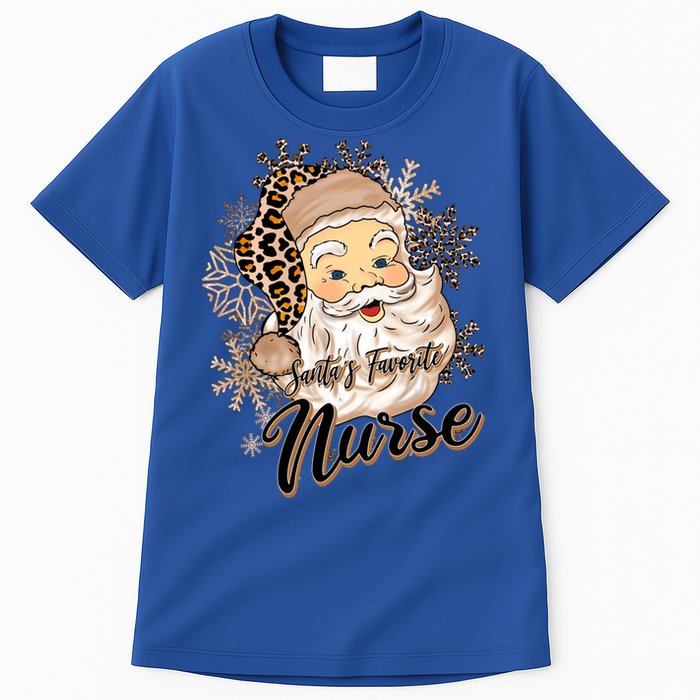 SantaS Favorite Nurse Leopard Hat Funny Santa Christmas Cool Gift Tall T-Shirt