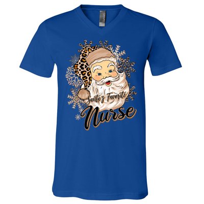 SantaS Favorite Nurse Leopard Hat Funny Santa Christmas Cool Gift V-Neck T-Shirt