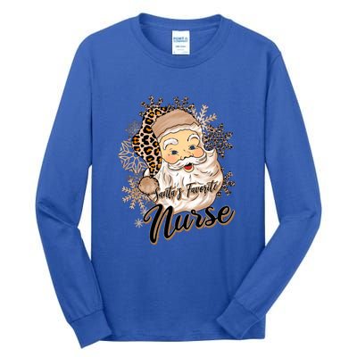 SantaS Favorite Nurse Leopard Hat Funny Santa Christmas Cool Gift Tall Long Sleeve T-Shirt