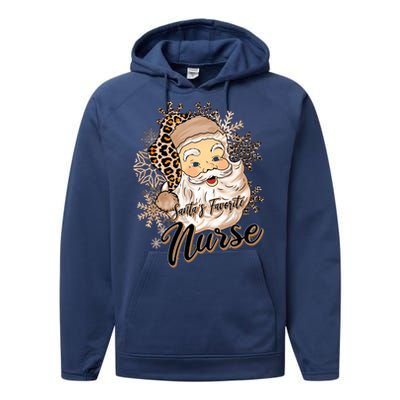 SantaS Favorite Nurse Leopard Hat Funny Santa Christmas Cool Gift Performance Fleece Hoodie