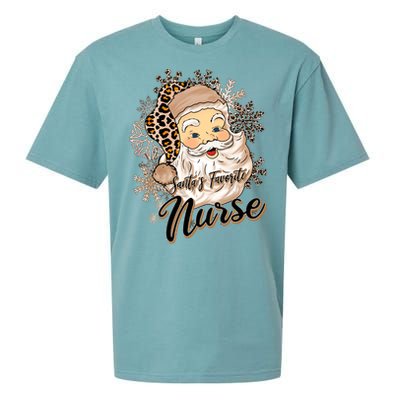 SantaS Favorite Nurse Leopard Hat Funny Santa Christmas Cool Gift Sueded Cloud Jersey T-Shirt