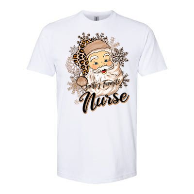 SantaS Favorite Nurse Leopard Hat Funny Santa Christmas Cool Gift Softstyle CVC T-Shirt