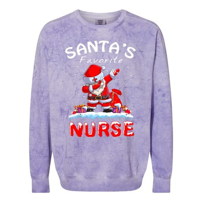 SantaS Favorite Nurse Christmas Funny Dabbing Santa Colorblast Crewneck Sweatshirt