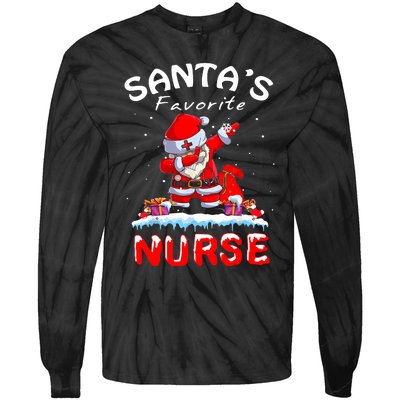 SantaS Favorite Nurse Christmas Funny Dabbing Santa Tie-Dye Long Sleeve Shirt