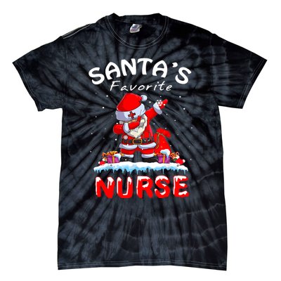 SantaS Favorite Nurse Christmas Funny Dabbing Santa Tie-Dye T-Shirt