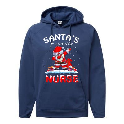 SantaS Favorite Nurse Christmas Funny Dabbing Santa Swea Performance Fleece Hoodie