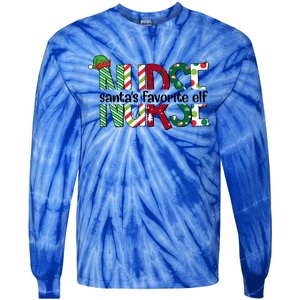 Santas Favorite Nurse Elf Christmas Nursing Funny Gift Holiday Gift Tie-Dye Long Sleeve Shirt