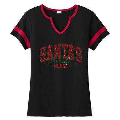 Santa’S Favorite Nurse Christmas Nurse Crew Nursing Costume Gift Ladies Halftime Notch Neck Tee