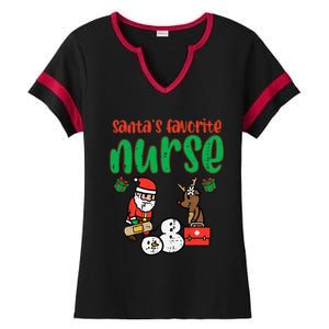 Santas Favorite Nurse Christmas Xmas Nursing Ladies Halftime Notch Neck Tee