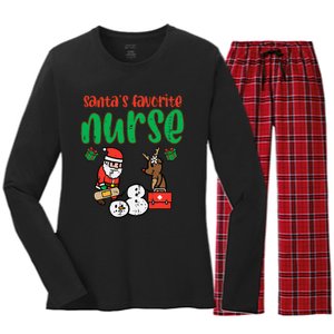 Santas Favorite Nurse Christmas Xmas Nursing Women's Long Sleeve Flannel Pajama Set 