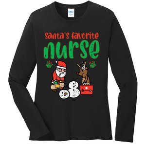 Santas Favorite Nurse Christmas Xmas Nursing Ladies Long Sleeve Shirt