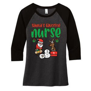 Santas Favorite Nurse Christmas Xmas Nursing Women's Tri-Blend 3/4-Sleeve Raglan Shirt