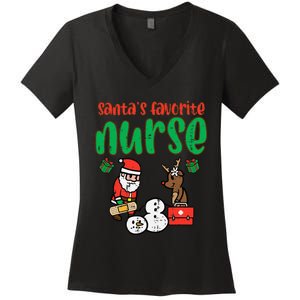 Santas Favorite Nurse Christmas Xmas Nursing Women's V-Neck T-Shirt