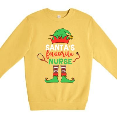 Santas Favorite Nurse Elf Costume Christmas Pajama Holiday Great Gift Premium Crewneck Sweatshirt