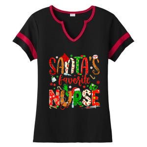 SantaS Favorite Nurse Funny Gift Cute Merry Xmas Party Funny Gift Ladies Halftime Notch Neck Tee