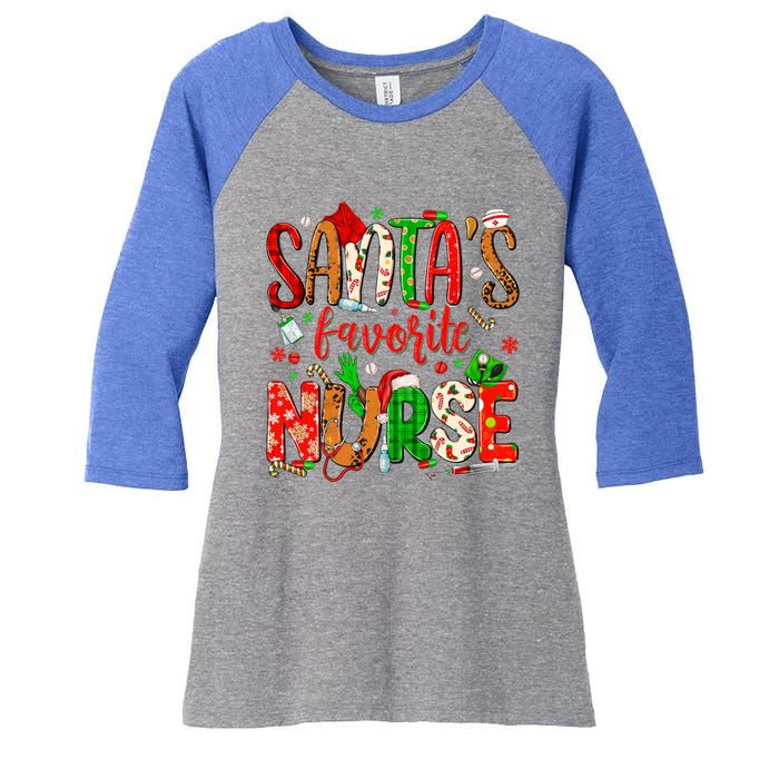 SantaS Favorite Nurse Funny Gift Cute Merry Xmas Party Funny Gift Women's Tri-Blend 3/4-Sleeve Raglan Shirt