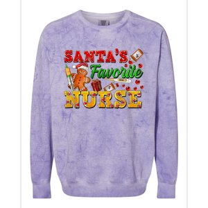 SantaS Favorite Nurse With Gingerbread Christmas Cool Gift Colorblast Crewneck Sweatshirt