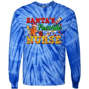 SantaS Favorite Nurse With Gingerbread Christmas Cool Gift Tie-Dye Long Sleeve Shirt