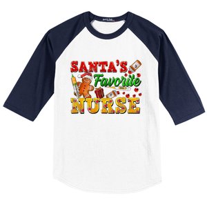 SantaS Favorite Nurse With Gingerbread Christmas Cool Gift Baseball Sleeve Shirt