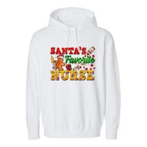 SantaS Favorite Nurse With Gingerbread Christmas Cool Gift Garment-Dyed Fleece Hoodie