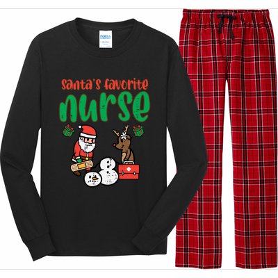 Santas Favorite Nurse Christmas Xmas Nursing Scrub Top Gift Long Sleeve Pajama Set