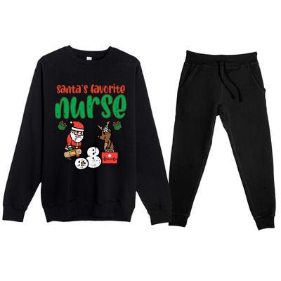 Santas Favorite Nurse Christmas Xmas Nursing Scrub Top Gift Premium Crewneck Sweatsuit Set