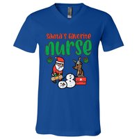 Santas Favorite Nurse Christmas Xmas Nursing Scrub Top Gift V-Neck T-Shirt